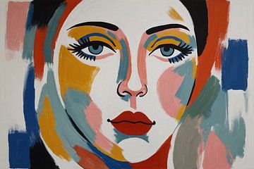 Visage de femme style Henri Matisse sur De Muurdecoratie