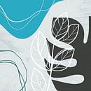 Stilistische bladeren, vormen en lijnen: blauw, grijs en petrol van Color Square thumbnail
