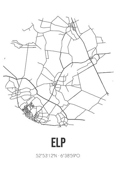 Elp (Drenthe) | Karte | Schwarz und Weiß von Ortsdrucke