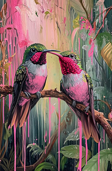 Two hummingbirds sitting on a branch