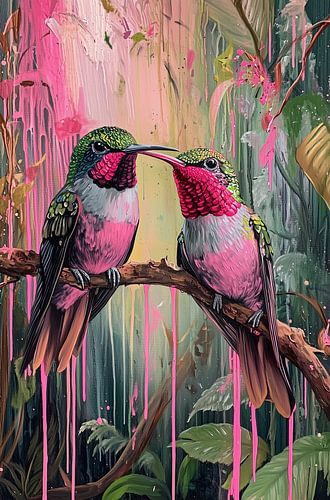 Deux colibris assis sur une branche