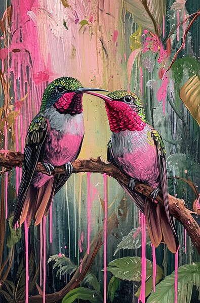 Deux colibris assis sur une branche par Danny van Eldik - Perfect Pixel Design