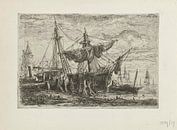 Hendrik Frans Schaefels, Schip aangemeerd bij een laadplaats, 1864 van Atelier Liesjes thumbnail
