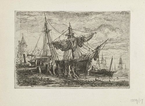 Hendrik Frans Schaefels, Schip aangemeerd bij een laadplaats, 1864