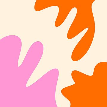 Abstracte moderne vormen oranje, roze en crème van Angela Minca