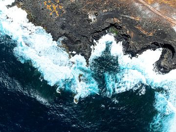 Drone view of the rocky shore at Playa Teneza beach on the island of Lanzarote. by Bas van der Gronde