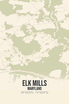 Vintage landkaart van Elk Mills (Maryland), USA. van MijnStadsPoster