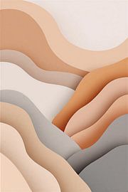 Warme beige en grijze abstracte golven in laagjes – Moderne wanddecoratie in minimalistische aardetinten in 3D-papierknipstijl van VICTOR S
