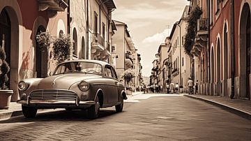 Vintage car in an Italian street, monochrome sepia by Animaflora PicsStock