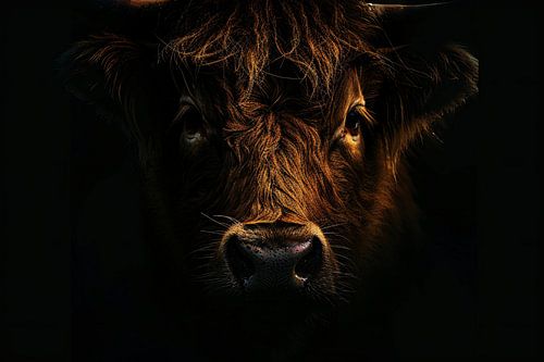 Schotse hooglander in duister lichtspel