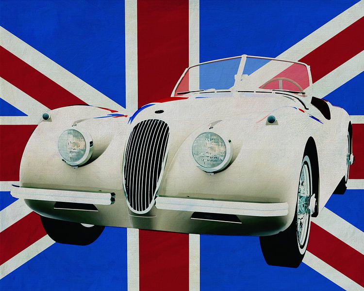 La Jaguar XK devant l'Union Jack par Jan Keteleer