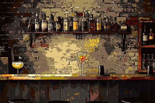 Nature morte à la bouteille dans un style expressionniste