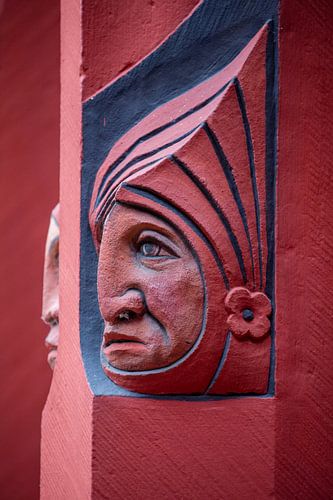 Heads on windows on the Basel Town Hall in Switzerland