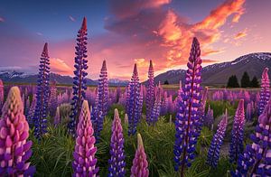 Lupinen beim Sonnenuntergang