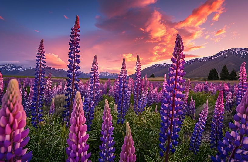 Lupinen beim Sonnenuntergang von fernlichtsicht