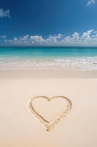 A heart in the sand on a quiet beach