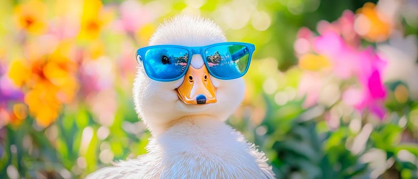 Canard avec lunettes de soleil dans un jardin coloré par Poster Art Shop