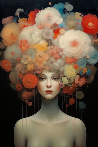 Frau mit blumigem Haar