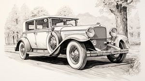 Oldtimer-Zeichnung, Oldtimer-Bleistift Zeichnung Vintage.