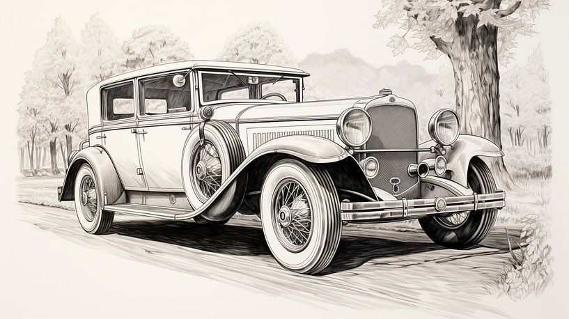 Dessin de voiture ancienne, crayon de voiture ancienne Dessin Vintage. par Animaflora PicsStock