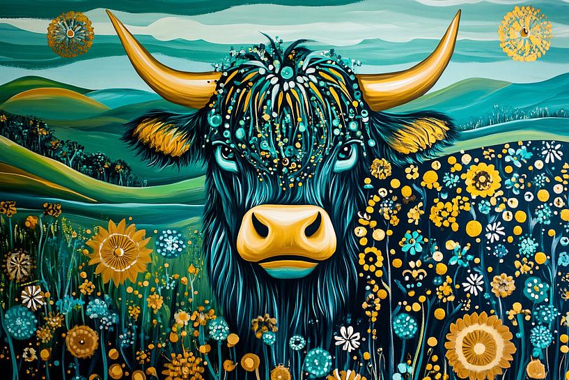 Scottish highlander and flowers by Art & Soul Creations