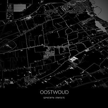 Black-and-white map of Oostwoud, North Holland. by Rezona
