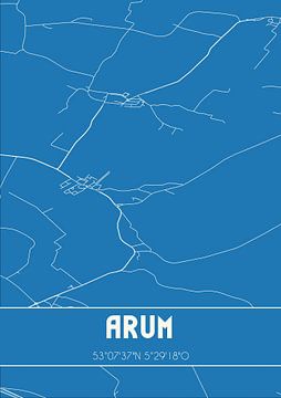 Blauwdruk | Landkaart | Arum (Fryslan) van MijnStadsPoster