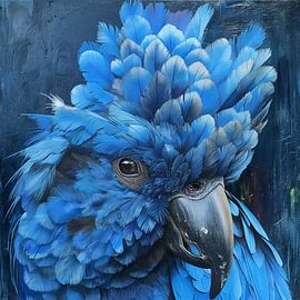 Papegaai blauw realistische elegantie vogel dierenportret veren
