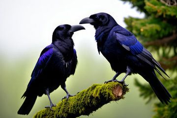 Deux corbeaux dans la forêt sur Patrick Dumee