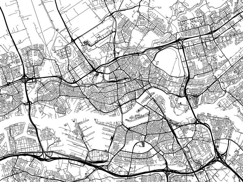 Map of Rotterdam in Black and Wite by De Kaartenwinkel