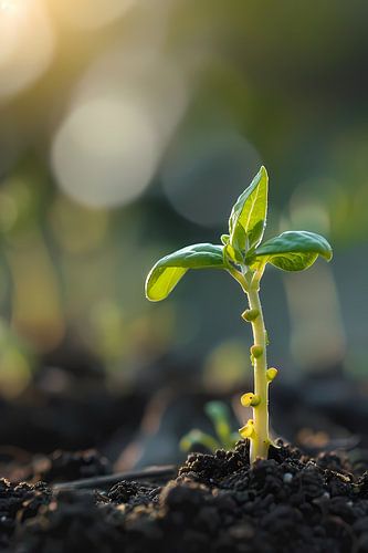 Jonge plant in ochtendzon