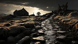 vieux bâtiment en noir et blanc avec une lumière dramatique sur Gelissen Artworks