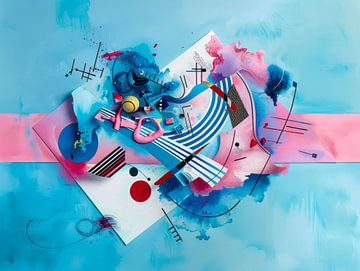 Geometrisch abstract, blauw en roze #4 van Joriali Abstract