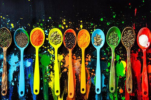 Kleurrijke lepels en specerijen