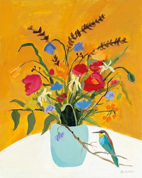 Val bloemen met vogel, Pamela Munger