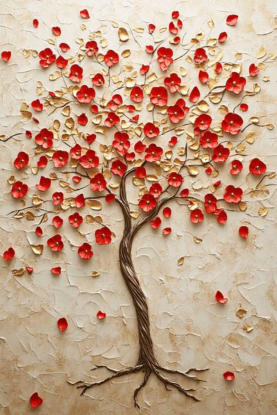 Arbre élégant avec des fleurs rouges par Art & Soul Creations