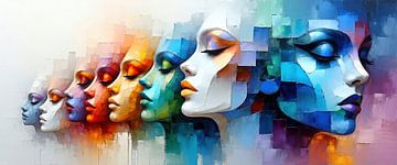 Gezichten van een droom - Acht vrouwen in het kleurenspel van gesloten ogen tussen stilte, contemplatie en surrealistische beweging van AidasignArt