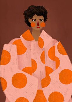 Frau mit orangefarbenen Punkten