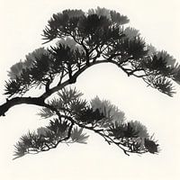 Inktwas stijl pijnboomtak elegant Aziatisch geïnspireerd Illustratie