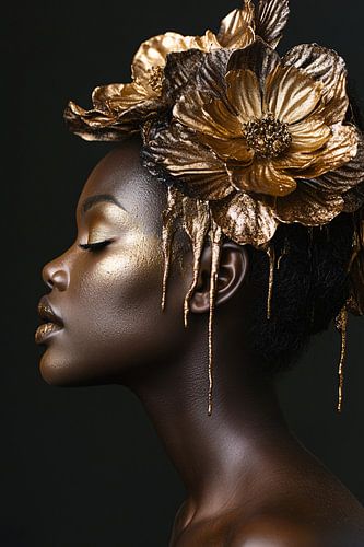 Vrouwelijk portret met gouden bloemen