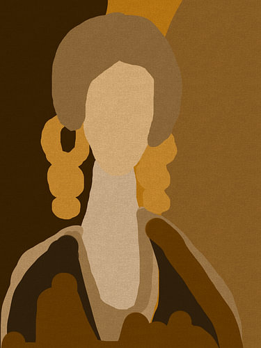 Portrait abstrait d'une femme dans des tons jaune ocre et marron. sur Dina Dankers
