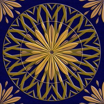 Ster in cirkel patroon, goud op koningsblauw van Rietje Bulthuis