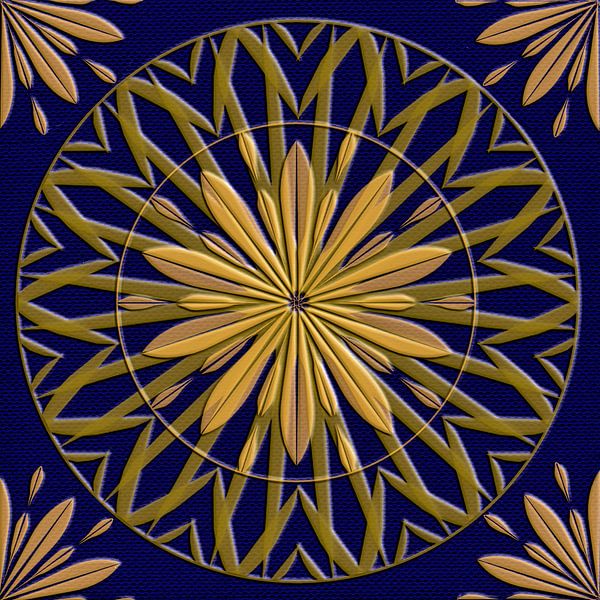 Star in circle pattern, gold on royal blue by Rietje Bulthuis