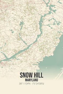 Vintage landkaart van Snow Hill (Maryland), USA. van MijnStadsPoster
