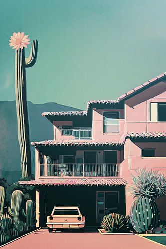 Villa met reusachtige cactus, vintage