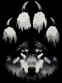 Wolf Paw Double Exposure - Woud Wildernis Animal Art van Ramy Salah Hefny