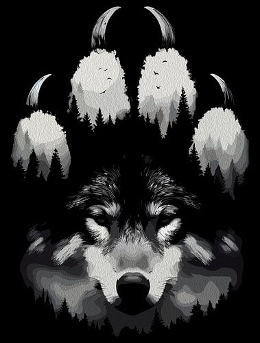 Wolf Paw Double Exposure - Woud Wildernis Animal Art