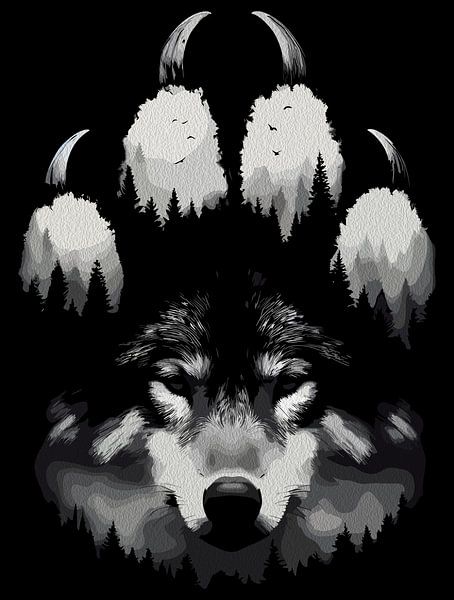 Wolf Paw Double Exposure – Forest Wilderness Animal Art by Ramy Salah Hefny