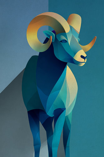 Ram in shades of blue by Eva Lee