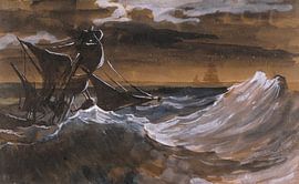 Théodore Géricault. Sailing boat on raging sea